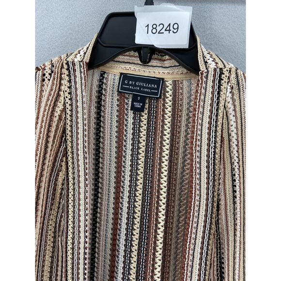 New G by Giuliana Cardigan Sz S Duster Brown Stripe 3/4 Sleeve Open Front Duster - Picture 8 of 8
